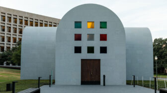 The University of Texas in Austin features a pavilion with vibrant geometric windows